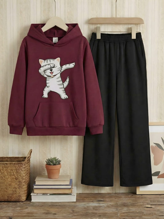 MAROON HOODIE CAT - BLACK FLAPPER