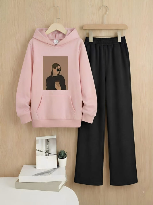 PINK HOODIE COFFE GIRL - BLACK FLAPPER