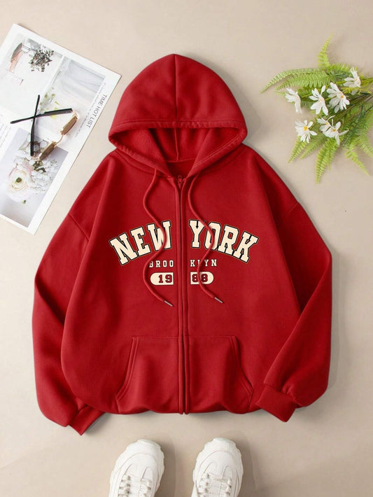 RED ZIPPER HOODIE NEW YORK