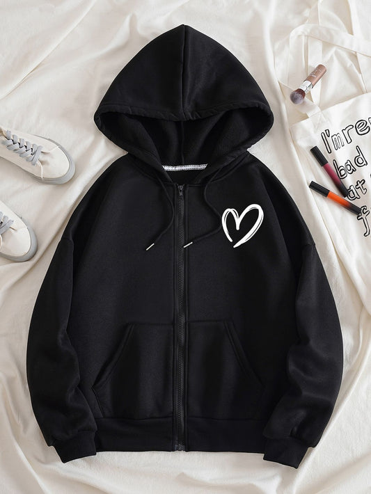 BLACK ZIPPER HOODIE POC HEART