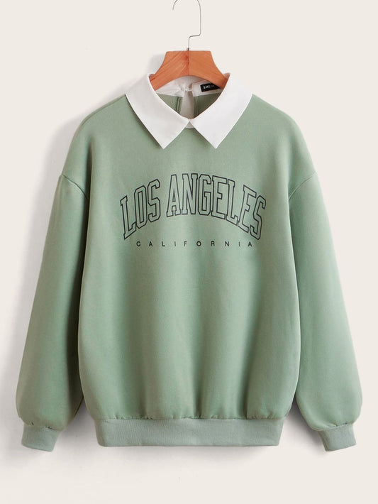 LIGHT GREEN COLLAR SWEATSHIRT LOS ANELES