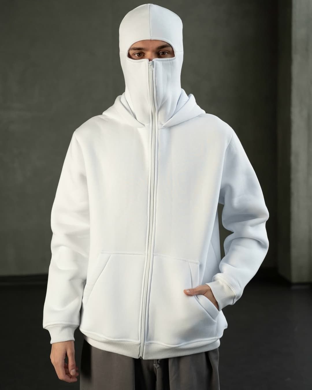 WHITE NINJA ZIPPER HOODIE