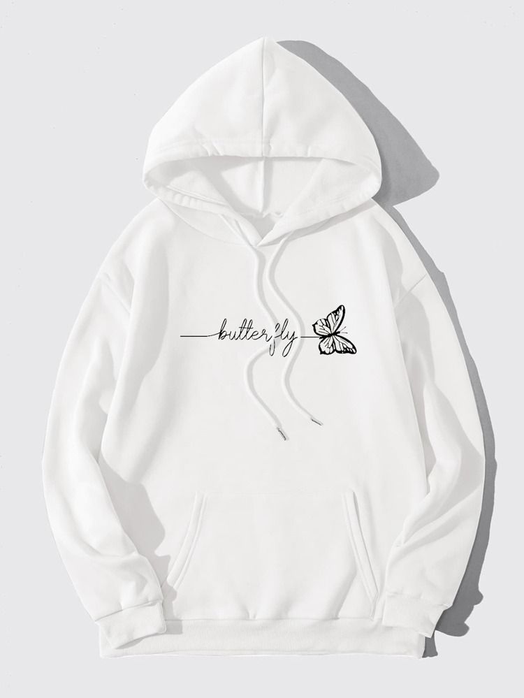WHITE ZIPPER HOODIE BUTTERFLY