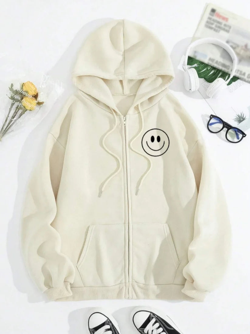 BEIGE ZIPPER HOODIE POC SMILE