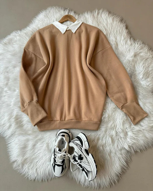 BASIC BEIGE COLLAR SWEATSHIRT