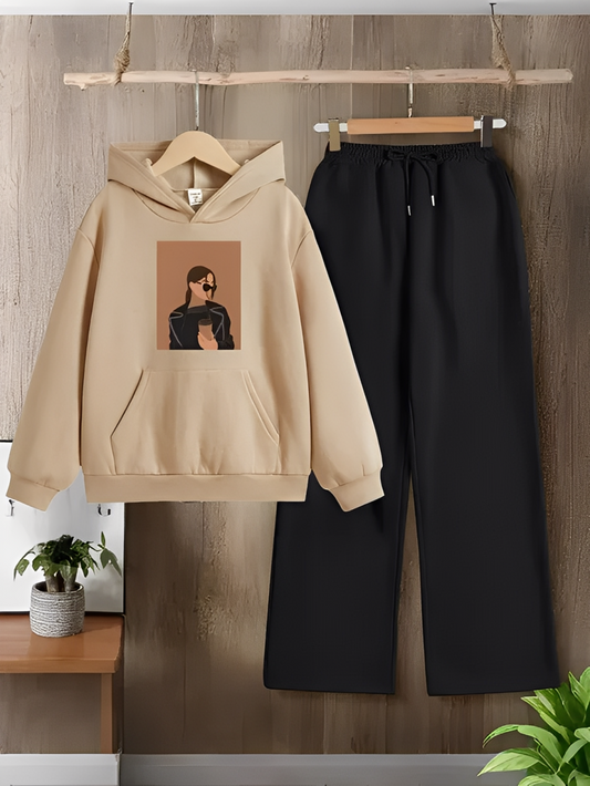 BEIGE HOODIE COFFE GIRL - BLACK FLAPPER