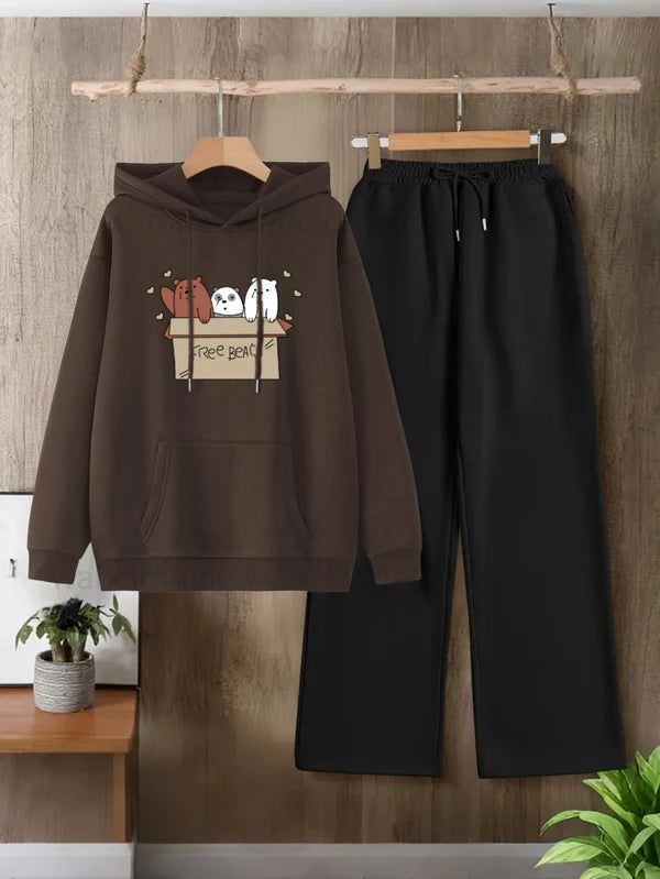 BROWN HOODIE FREE BEAR - BLACK FLAPPER