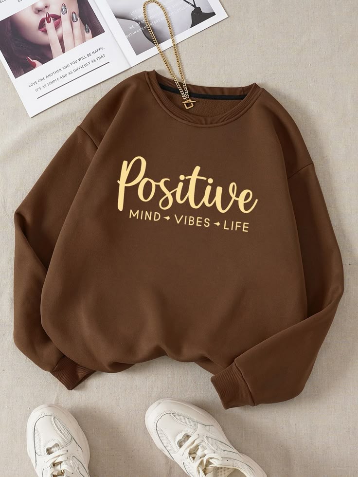 BROWN SWEATSHIRT POSITIVE VIBES