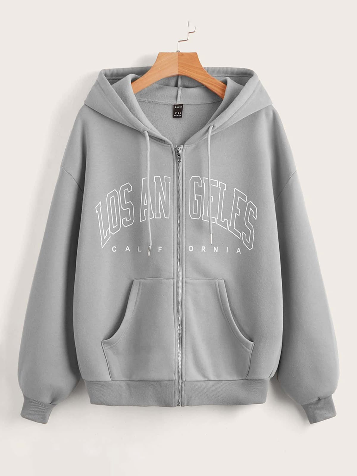 GREY ZIPPER HOODIE LOS ANGELES