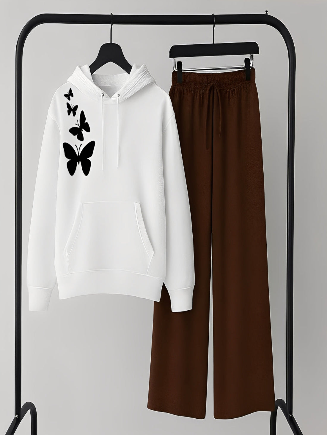 Pack of 2 shoulder butterfly white hoodie with Brown Flapper Trouser
