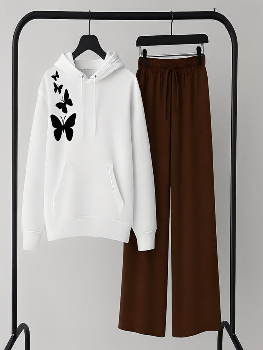 Pack of 2 shoulder butterfly white hoodie with Brown Flapper Trouser