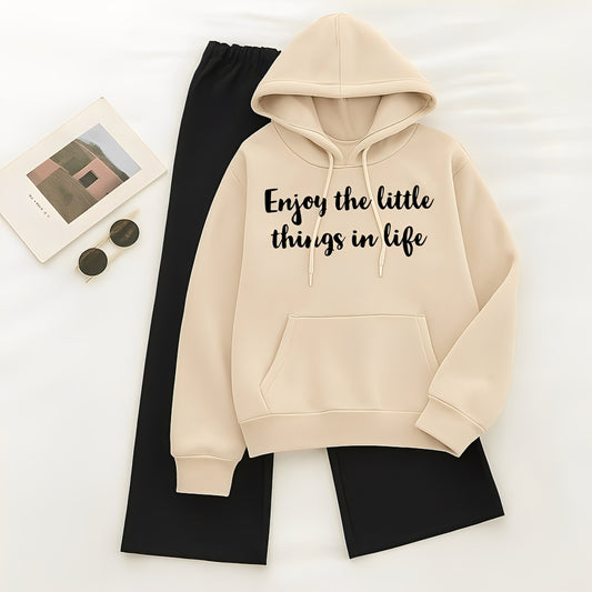 BEIGE HOODIE ENJOY THE LITTLE THINGS IN LIFE - BLACK FLAPPER