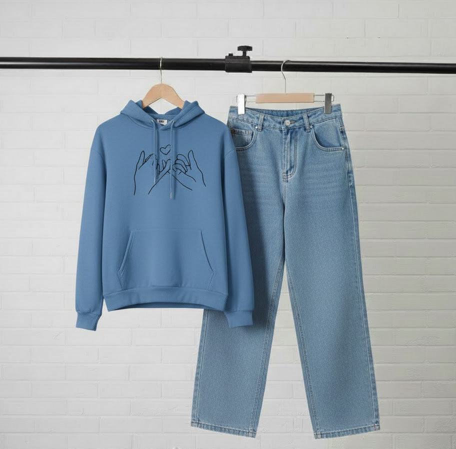 BLUE HOODIE PROMISE - SKY BLUE WIDE LEG JEANS