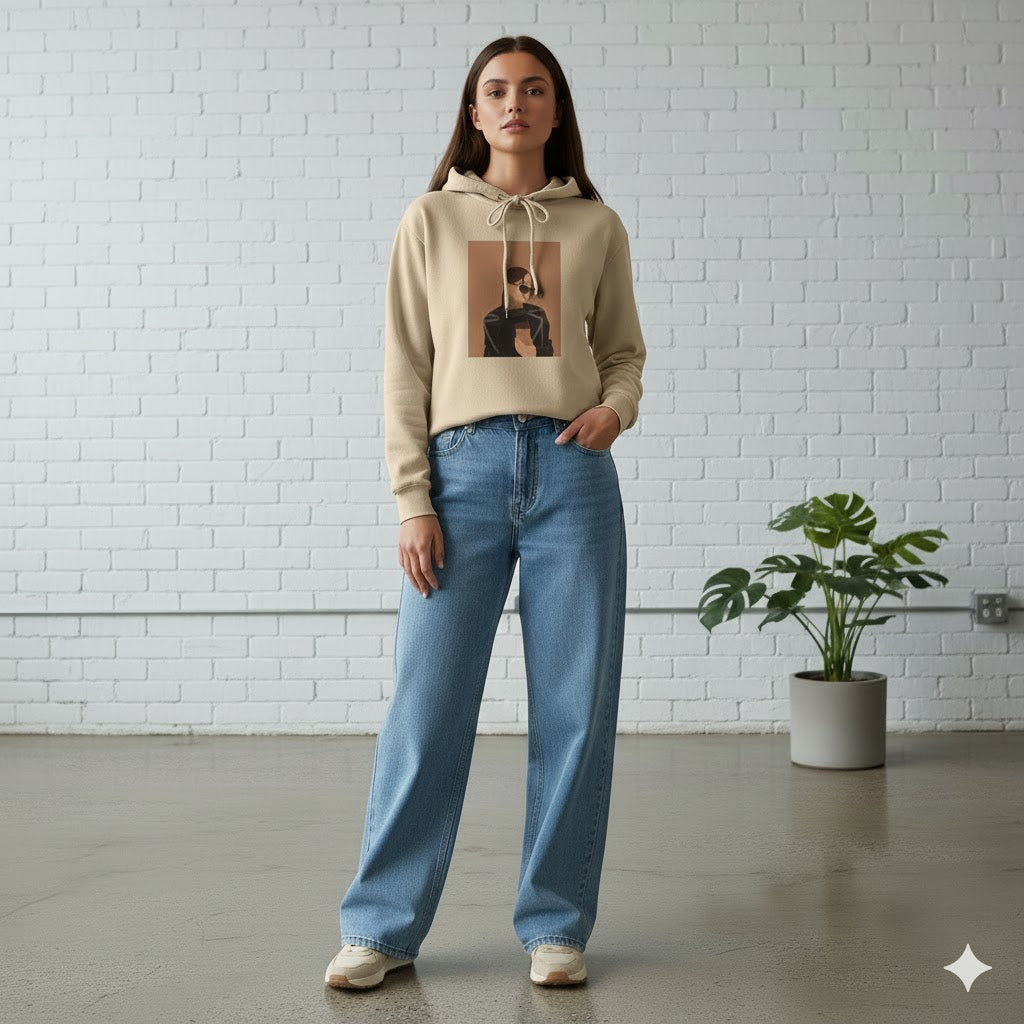 BEIGE HOODIE COFFE GIRL - SKY BLUE JEANS