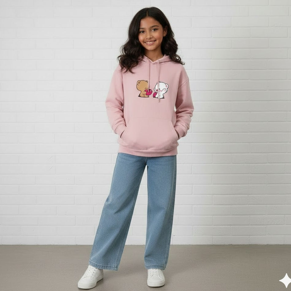 PINK HOODIE PAIRS - SKY BLUE WIDE LEG JEANS
