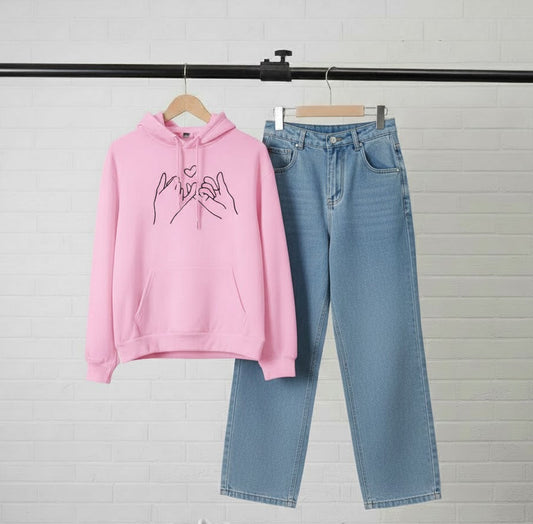 PINK HOODIE PROMISE - SKY BLUE WIDE LEG JEANS